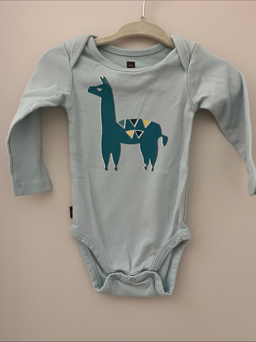 Tea Collection Pale Blue Bodysuit with Teal Llama Motif